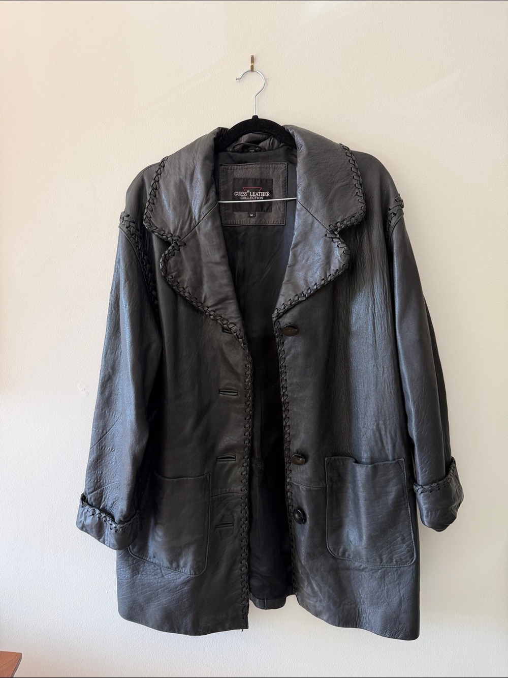 Vintage Guess Black Leather Trench
